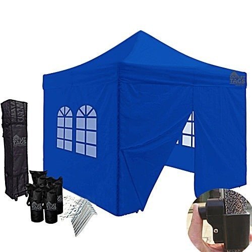 blue easy up tent with walls